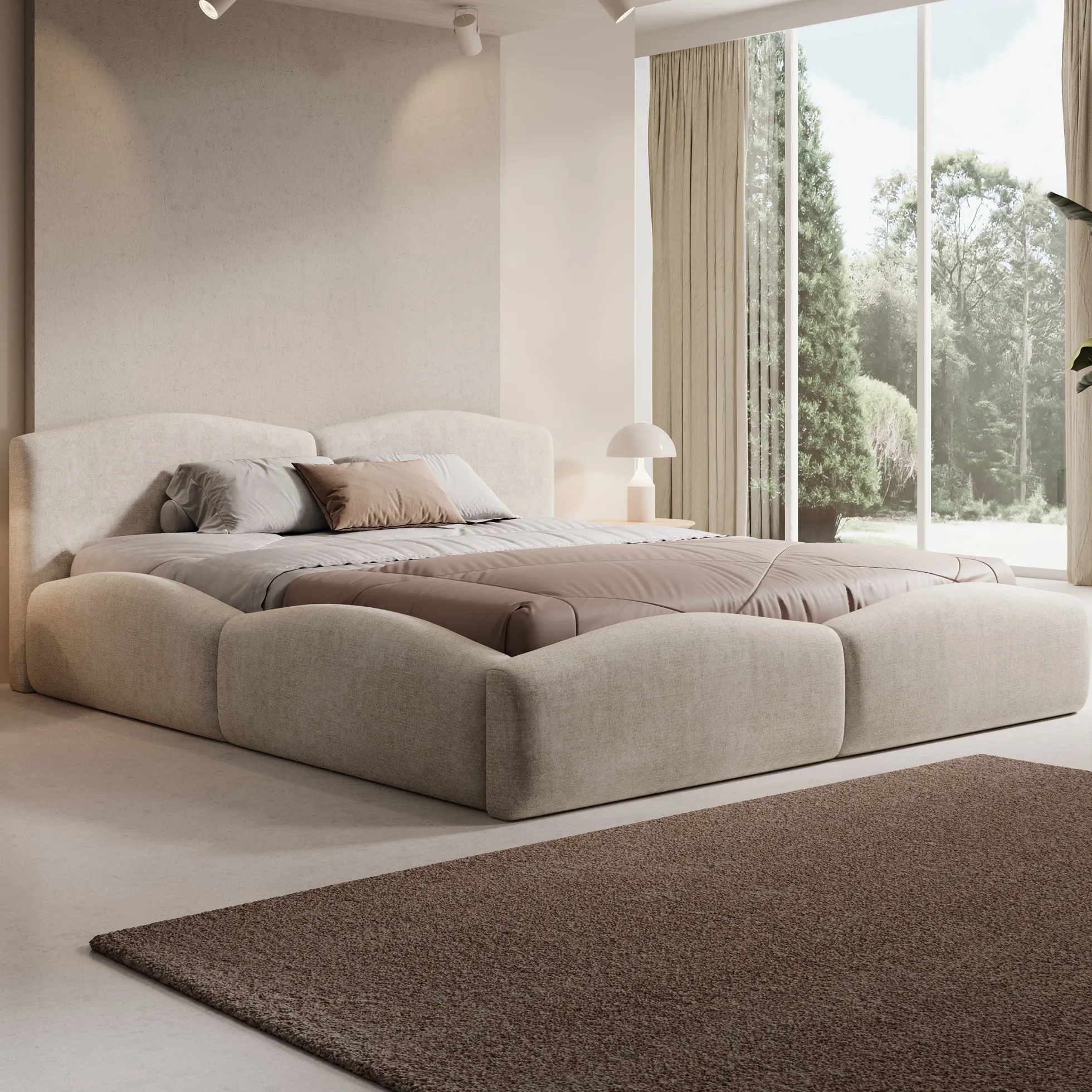 Kamfer - Tweepersoonsbed - Stof beige - 180x200 cm
