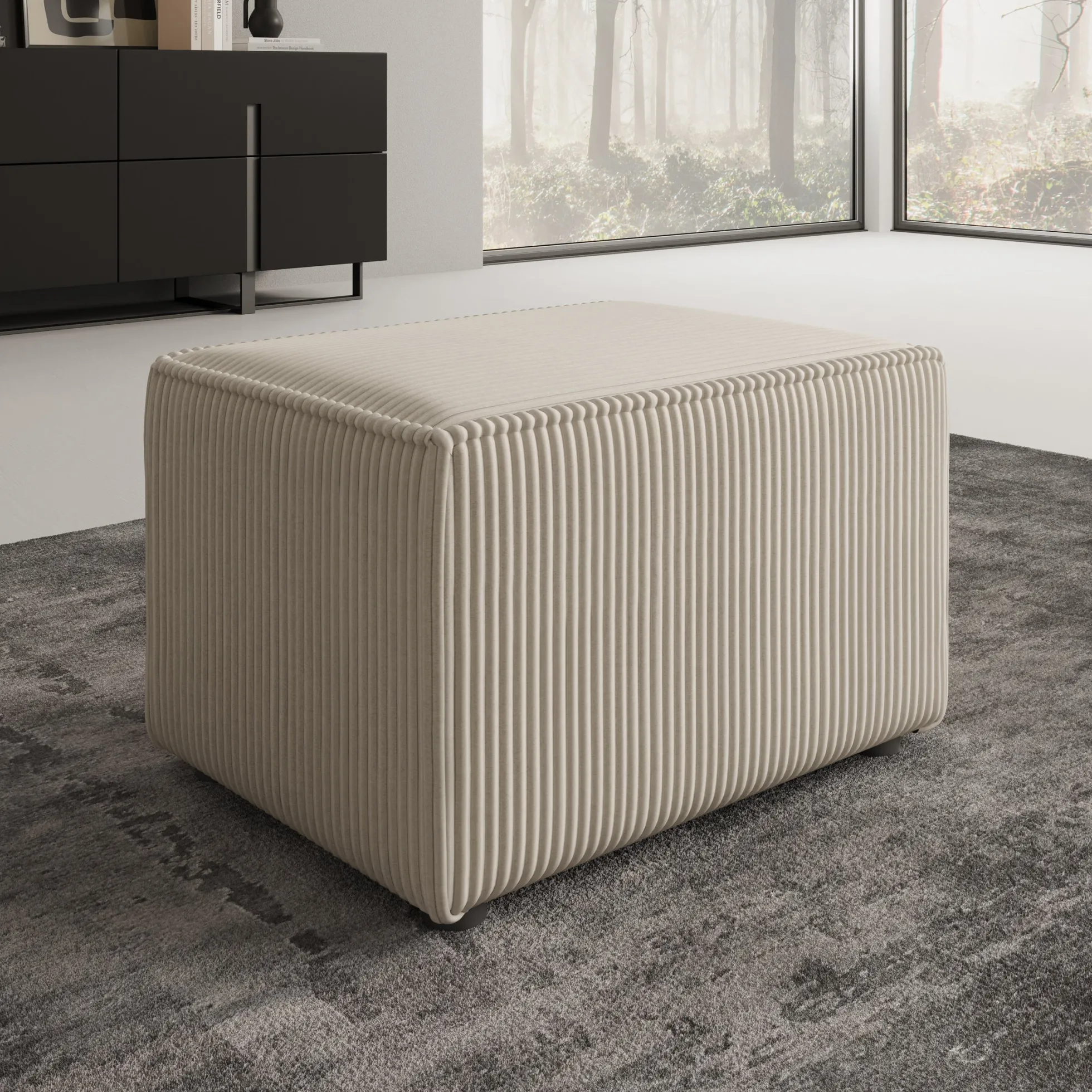 Kandahar - Poef - Ribstof beige - 60x45x38 cm
