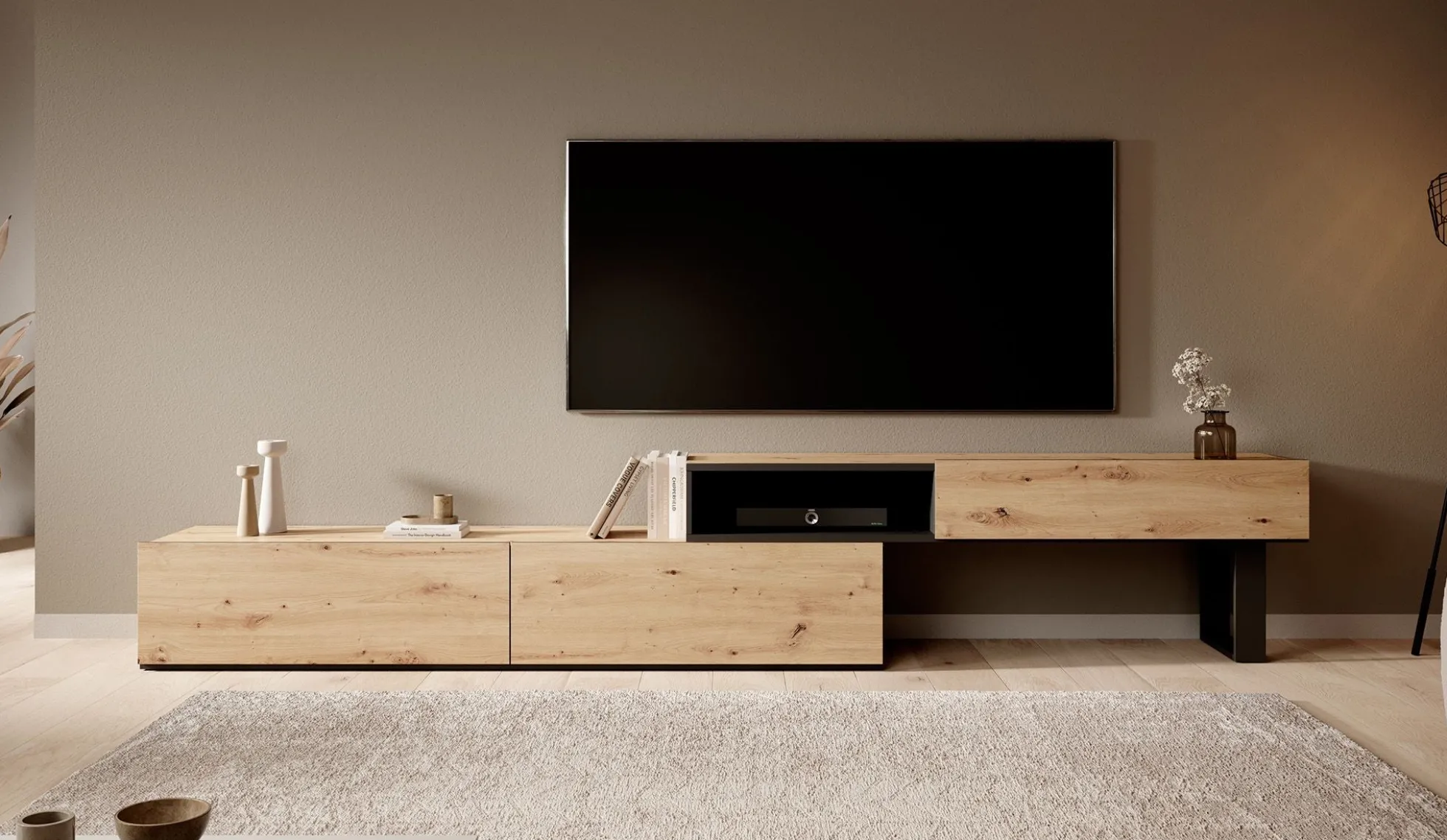 Kandelo - TV-Meubel met 2 deuren - Eiken/zwart - 300 cm