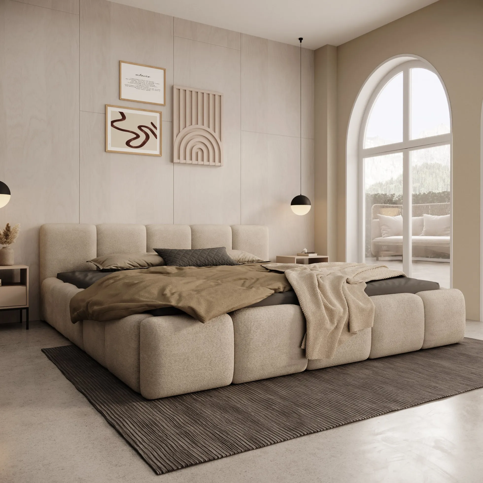 Karisma - Tweepersoonsbed met opbergruimte - Teddystof beige - 180x200