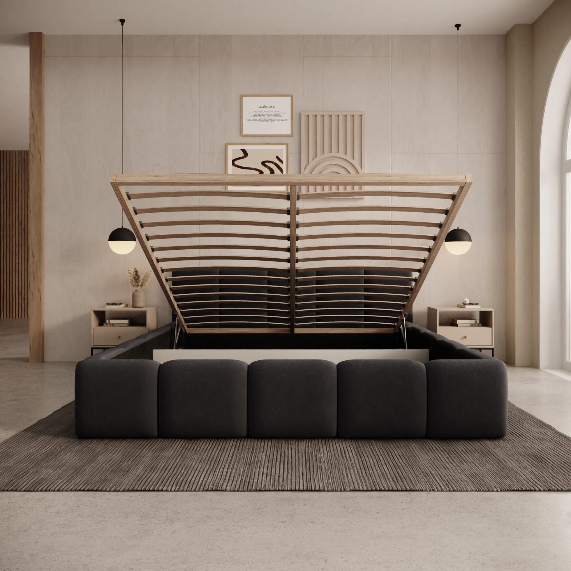 Karisma - Tweepersoonsbed met opbergruimte - Zwart velvet - 160x200 cm