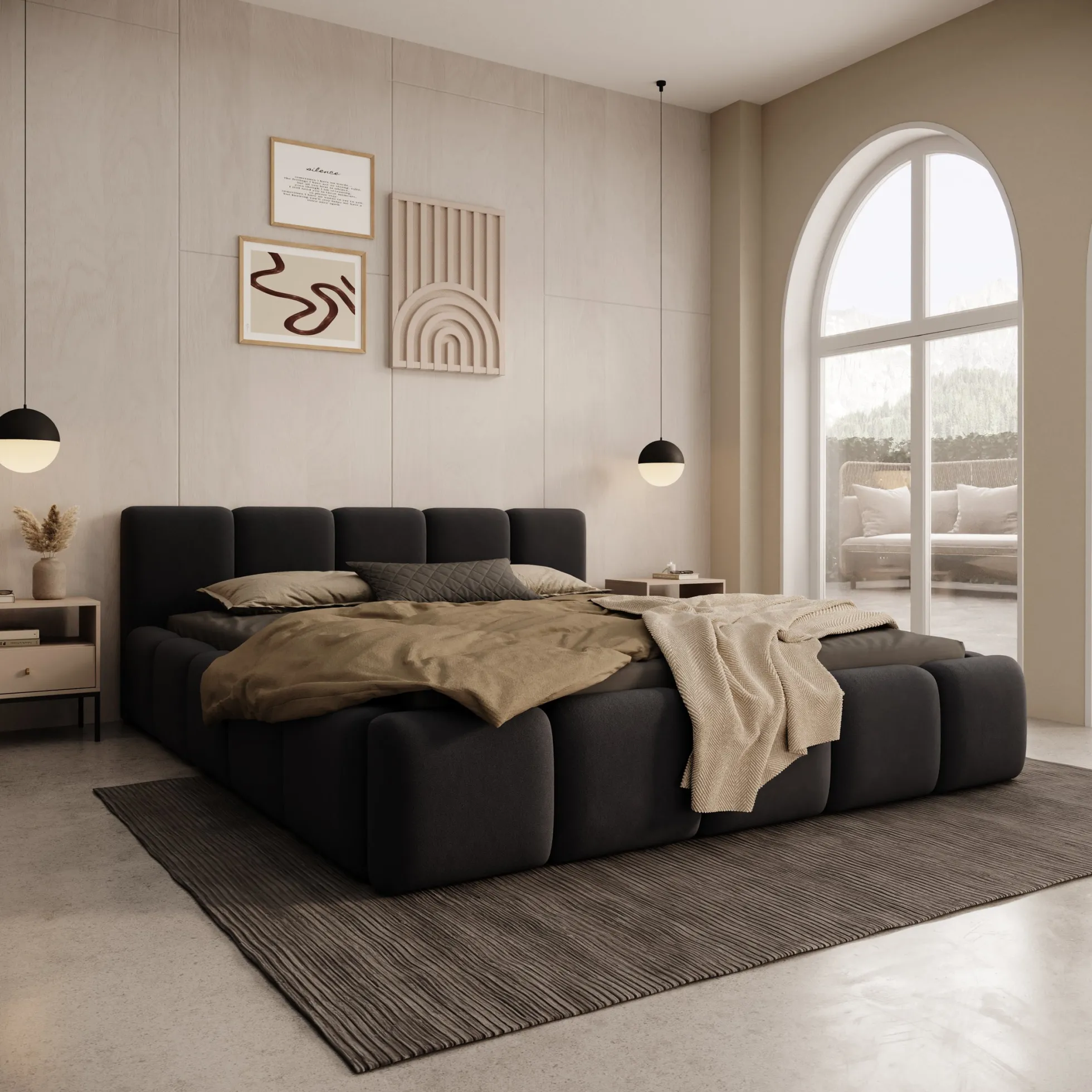 Karisma - Tweepersoonsbed met opbergruimte - Zwart velvet - 160x200 cm