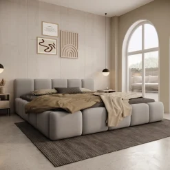 Karisma - Tweepersoonsbed met opbergruimte - Grijs stof - 180x200 cm