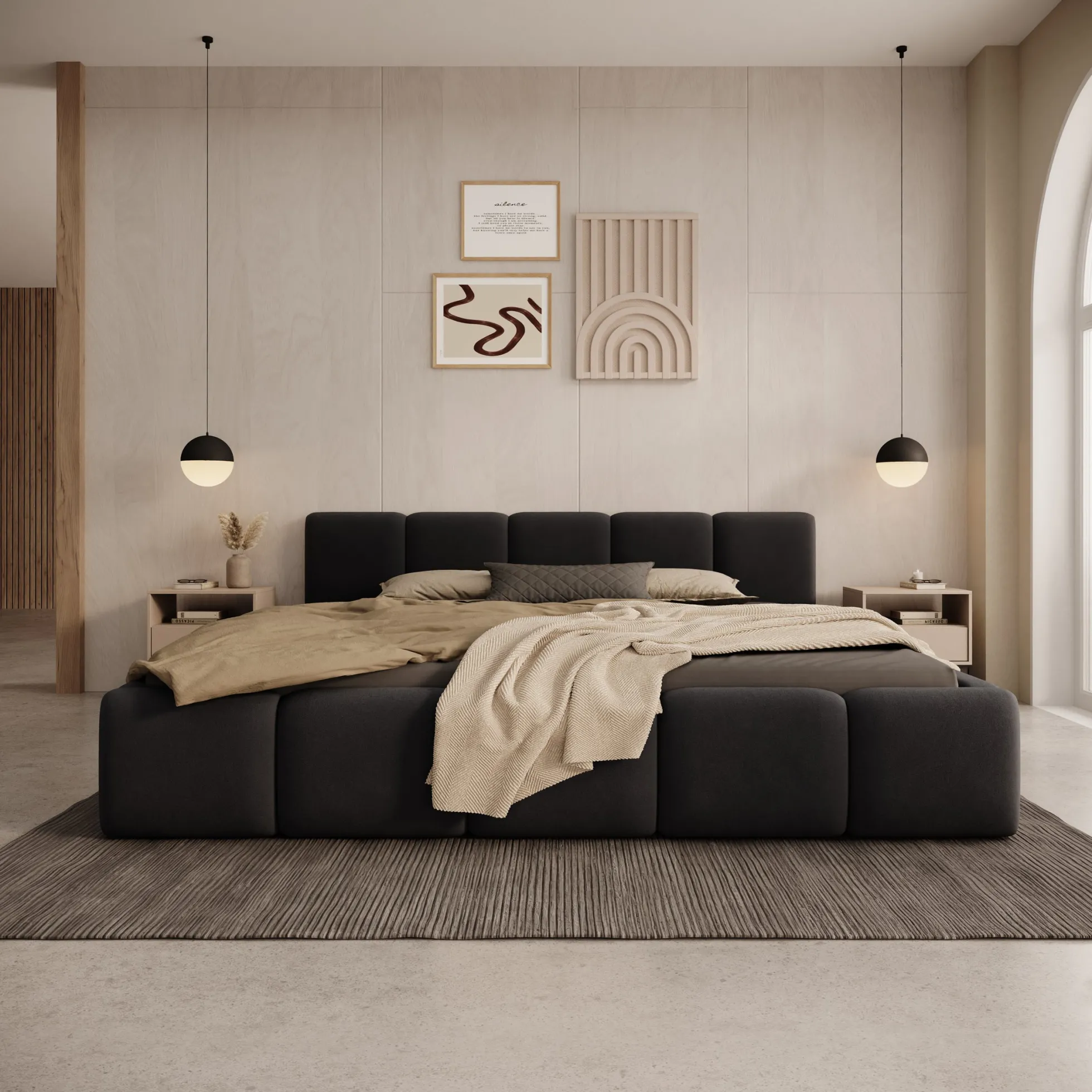 Karisma - Tweepersoonsbed met opbergruimte - Zwart velvet - 180x200 cm