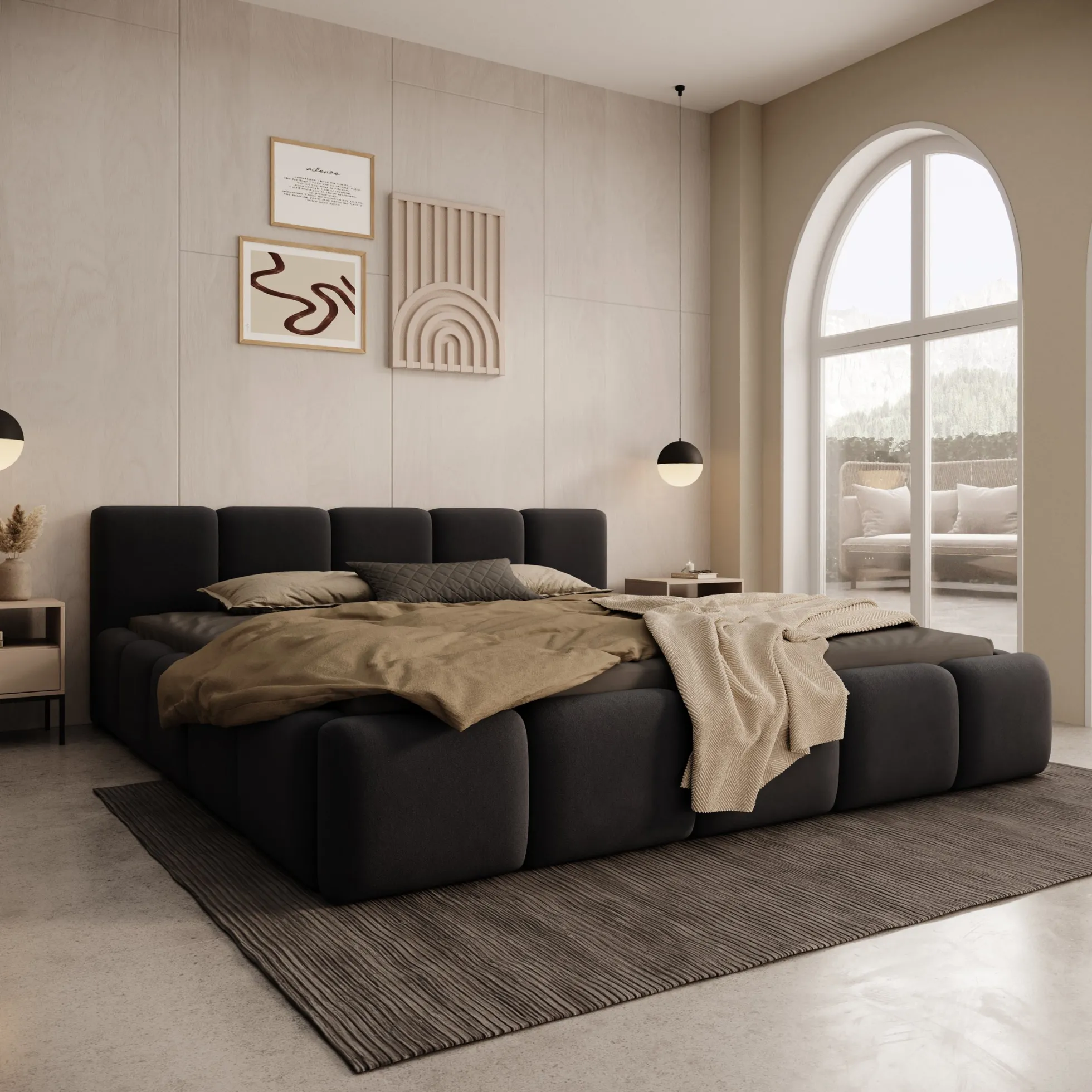 Karisma - Tweepersoonsbed met opbergruimte - Zwart velvet - 180x200 cm