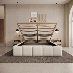 Karisma - Tweepersoonsbed met opbergruimte - Beige stof - 160x200 cm