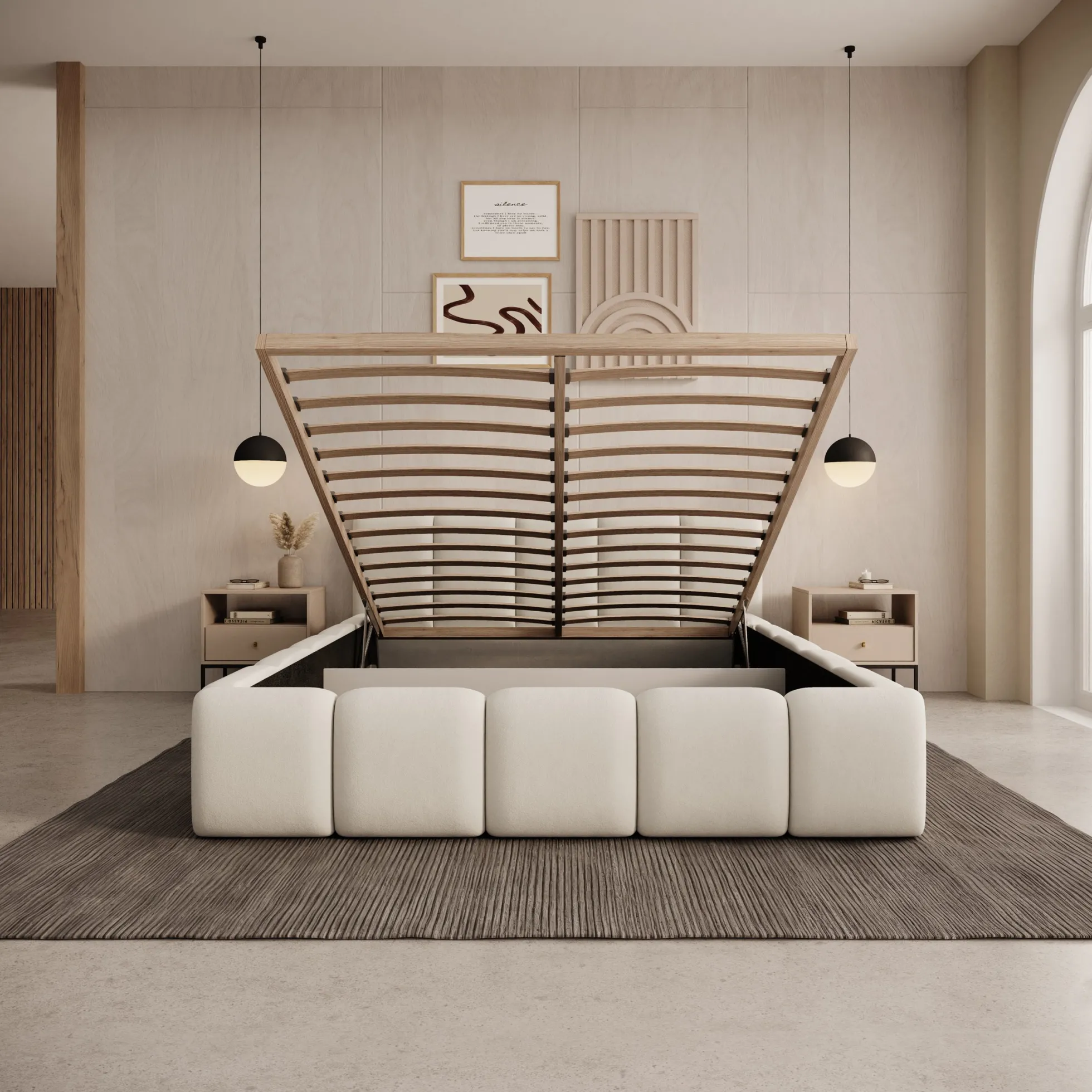 Karisma - Tweepersoonsbed met opbergruimte - Beige stof - 160x200 cm