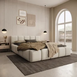 Karisma - Tweepersoonsbed met opbergruimte - Beige stof - 160x200 cm
