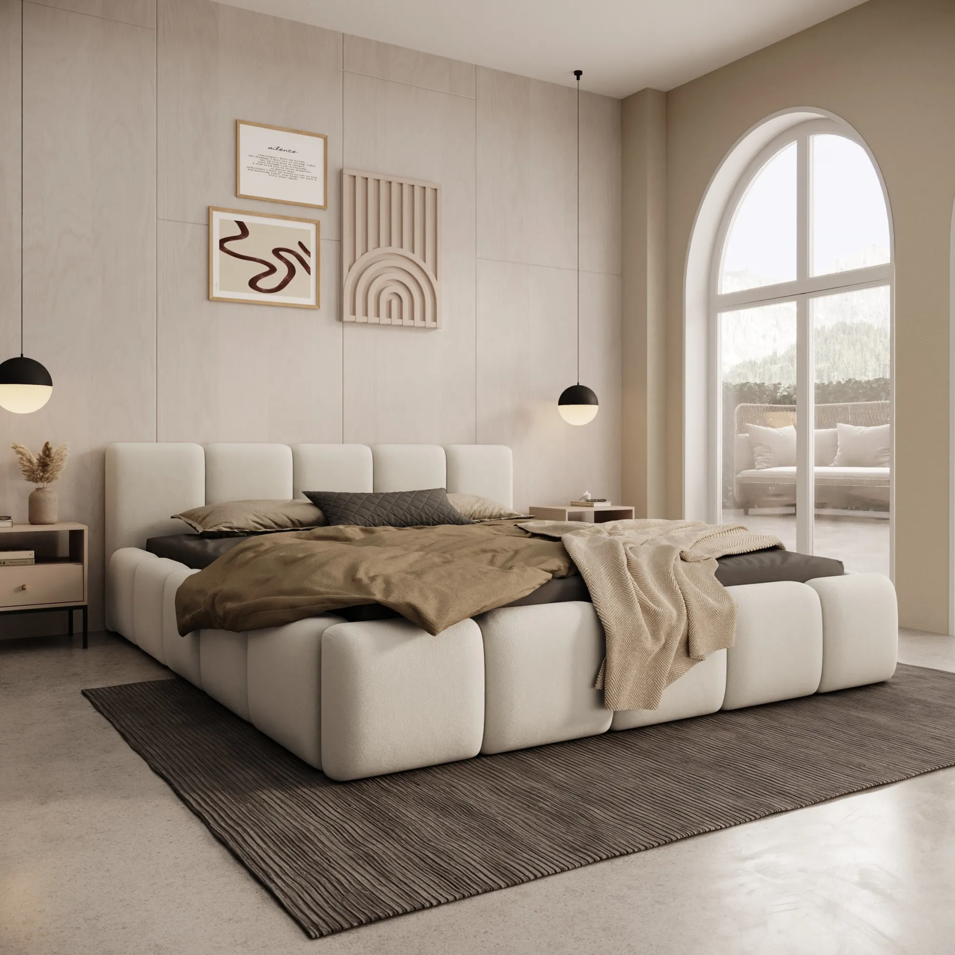 Karisma - Tweepersoonsbed met opbergruimte - Beige stof - 180x200 cm