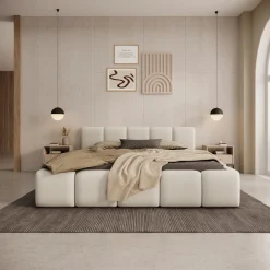Karisma - Tweepersoonsbed met opbergruimte - Beige stof - 180x200 cm
