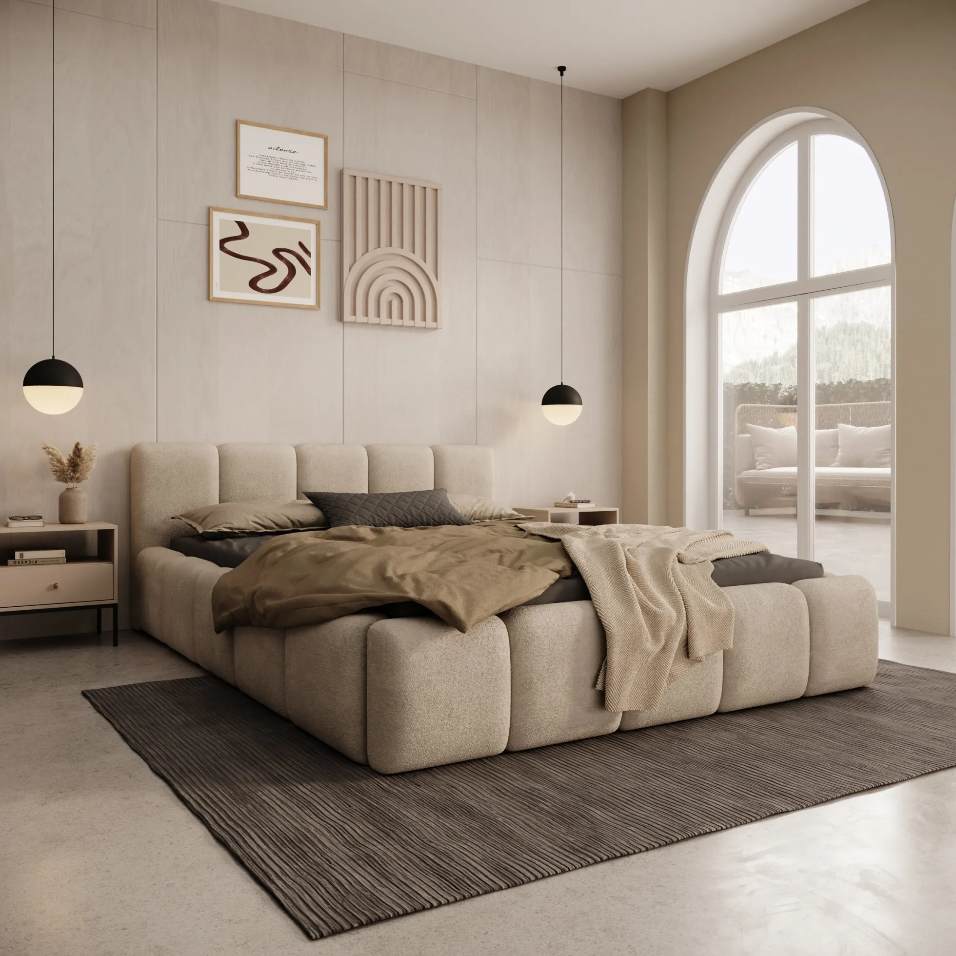 Karisma - Tweepersoonsbed met opbergruimte - Teddystof beige - 140x200