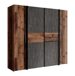 Kassel - Kledingkast met schuifdeuren - Old wood/grijs - 200x191x62 cm