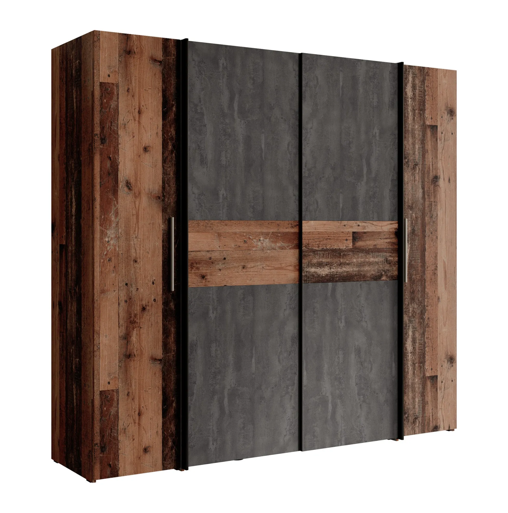 Kassel - Kledingkast met schuifdeuren - Old wood/grijs - 200x191x62 cm