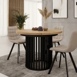 Kaya - Eetkamertafel - Eikenpatroon/Zwart - Uitschuifbaar - 100/150/20