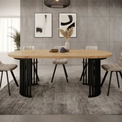 Kaya - Eetkamertafel - Eikenpatroon/Zwart - Uitschuifbaar - 100/150/20