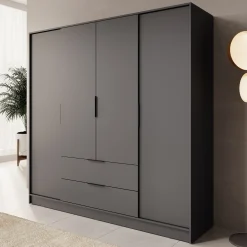 Kellan - Kledingkast 4-deurs - Grijs - 206x51x200 cm