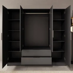 Kellan - Kledingkast 4-deurs - Grijs - 206x51x200 cm