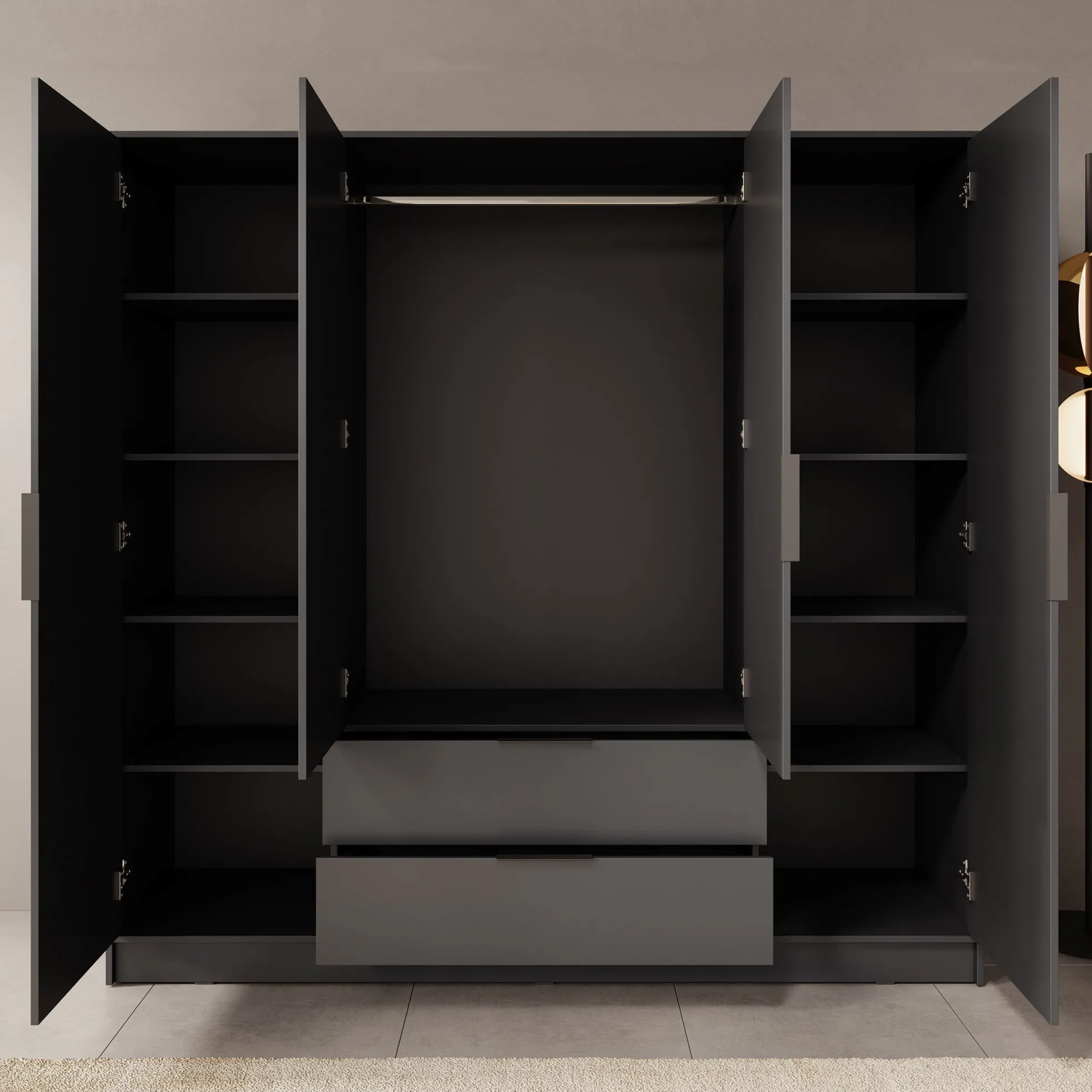 Kellan - Kledingkast 4-deurs - Grijs - 206x51x200 cm