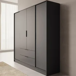 Kellan - Kledingkast 4-deurs - Grijs - 206x51x200 cm