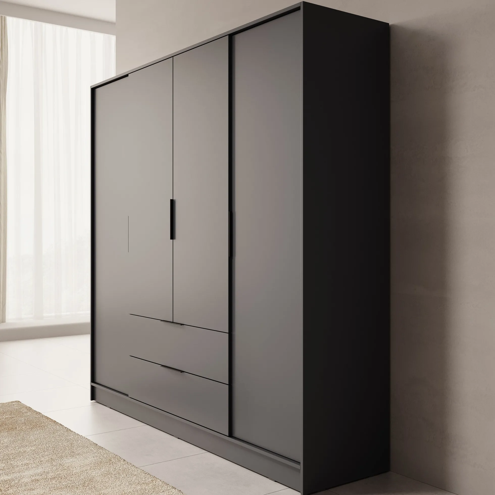 Kellan - Kledingkast 4-deurs - Grijs - 206x51x200 cm
