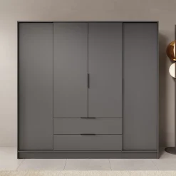 Kellan - Kledingkast 4-deurs - Grijs - 206x51x200 cm