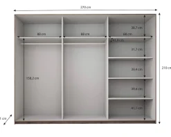 Kledingkast Gina - Antraciet eiken - 270 cm