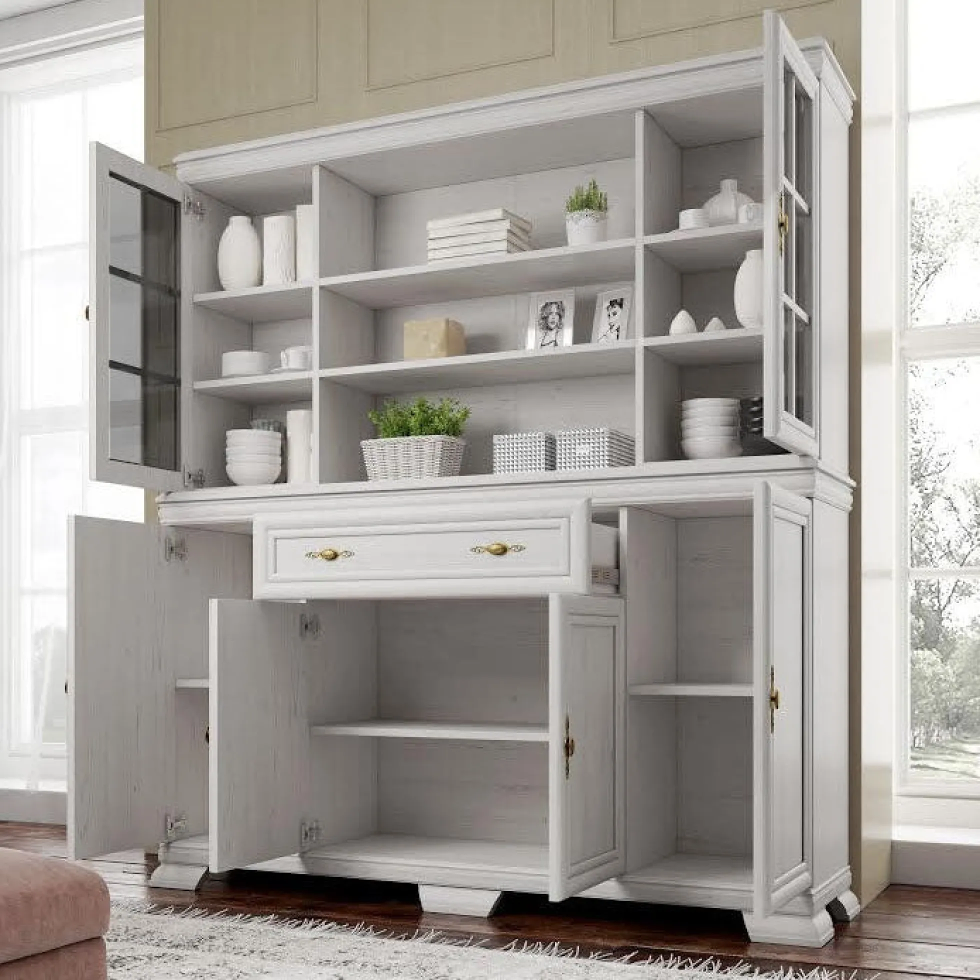 Kresto - Buffetkast - Wit/eiken - 168x40x197 cm