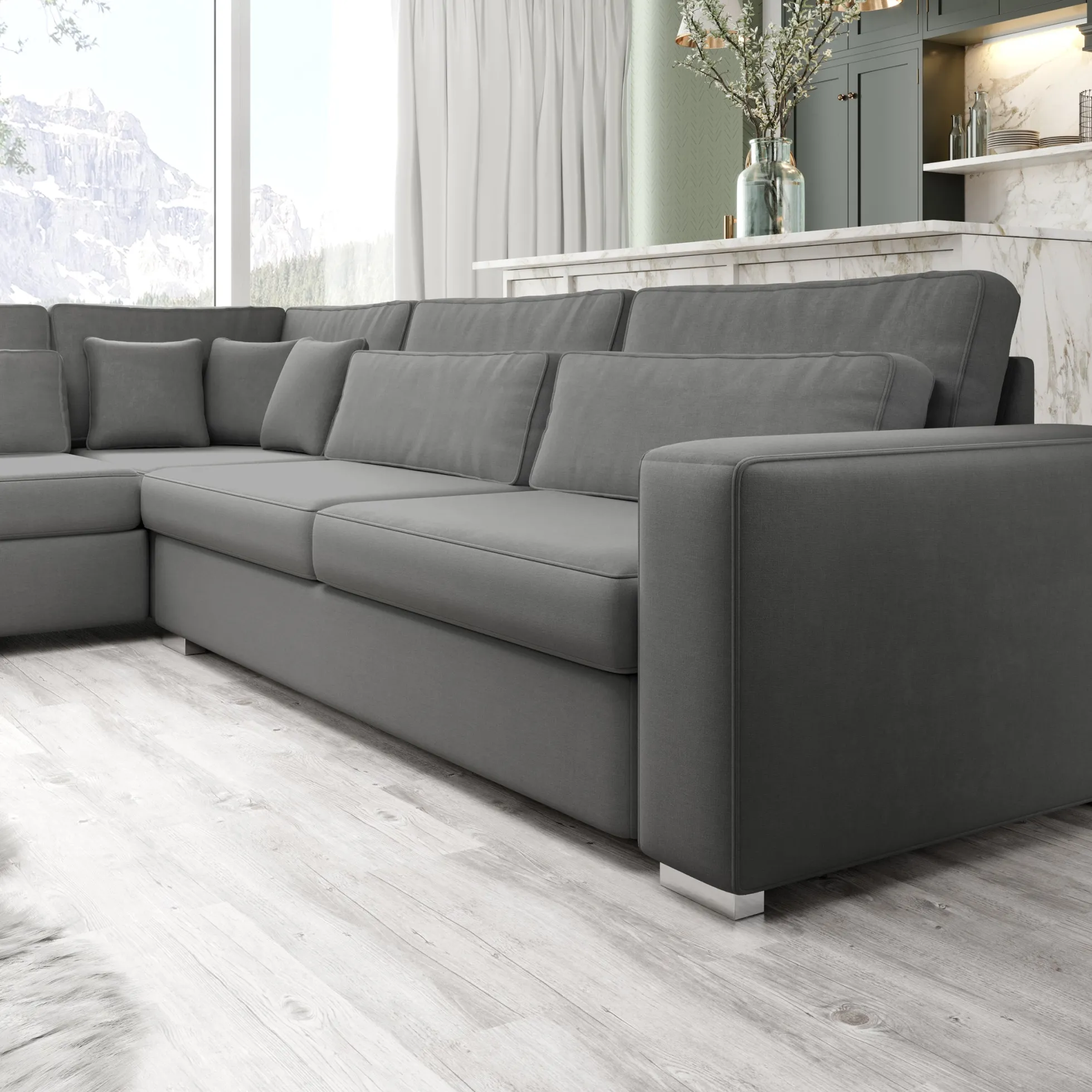 Kristina - Hoekbank 5-zits - Grijs velvet - Links - 320x245x88 cm