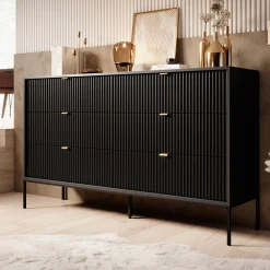 Ladekast Navil - Zwart - 154x39x91 cm