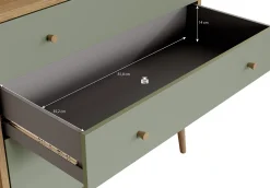 Ladekast Wally - Licht eiken - Groen - 90 cm
