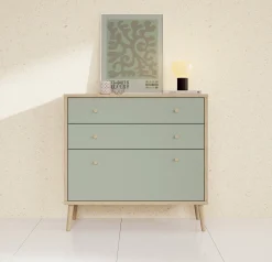 Ladekast Wally - Licht eiken - Groen - 90 cm