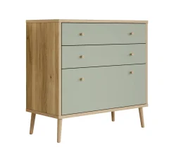 Ladekast Wally - Licht eiken - Groen - 90 cm