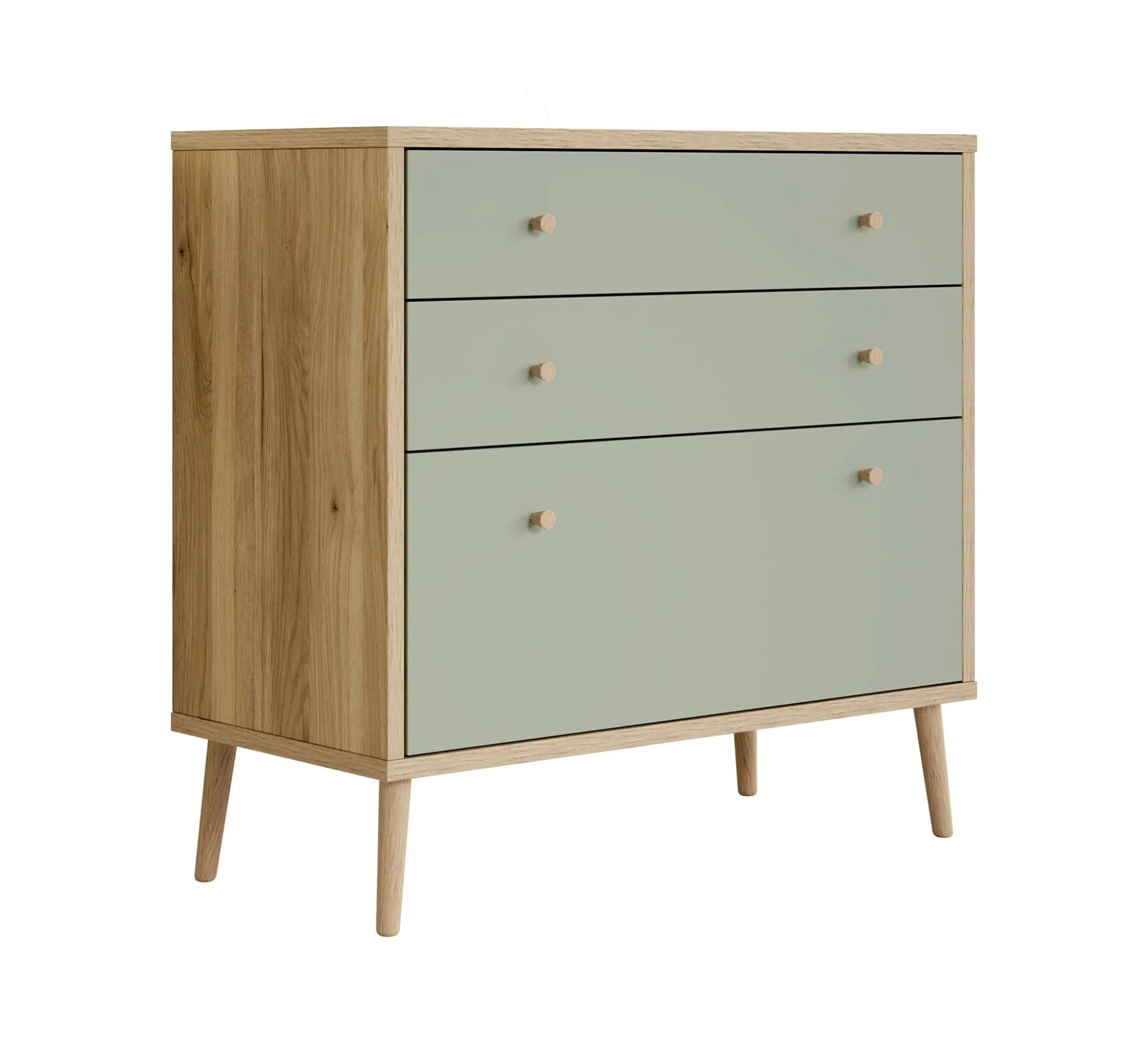 Ladekast Wally - Licht eiken - Groen - 90 cm