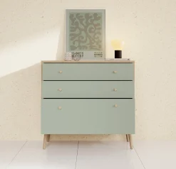 Ladekast Wally - Licht eiken - Groen - 90 cm