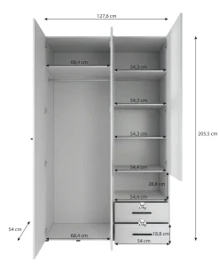 Laura - Kledingkast met deuren - Wit - 128x54x206 cm