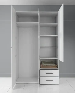 Laura - Kledingkast met deuren - Wit - 128x54x206 cm