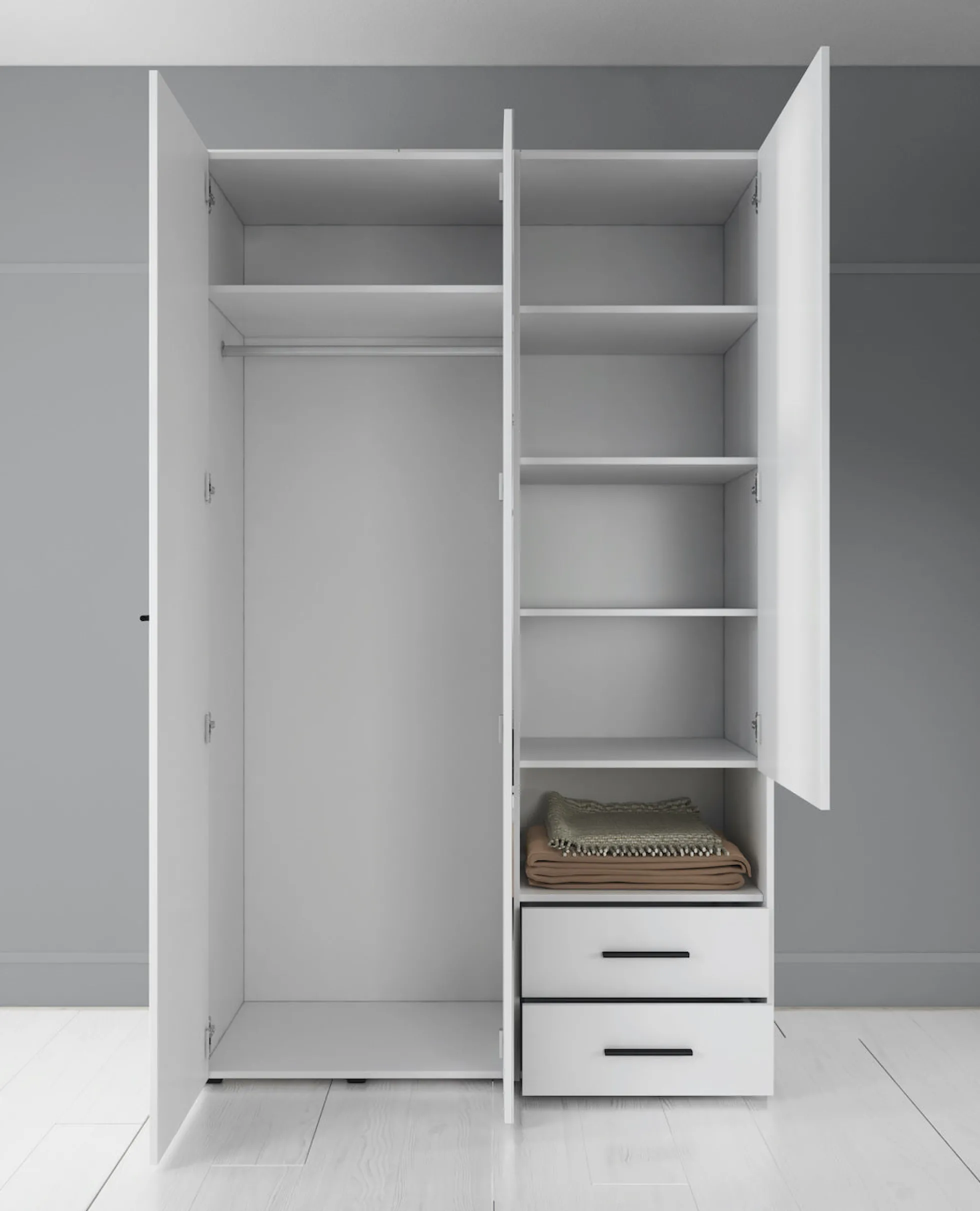 Laura - Kledingkast met deuren - Wit - 128x54x206 cm