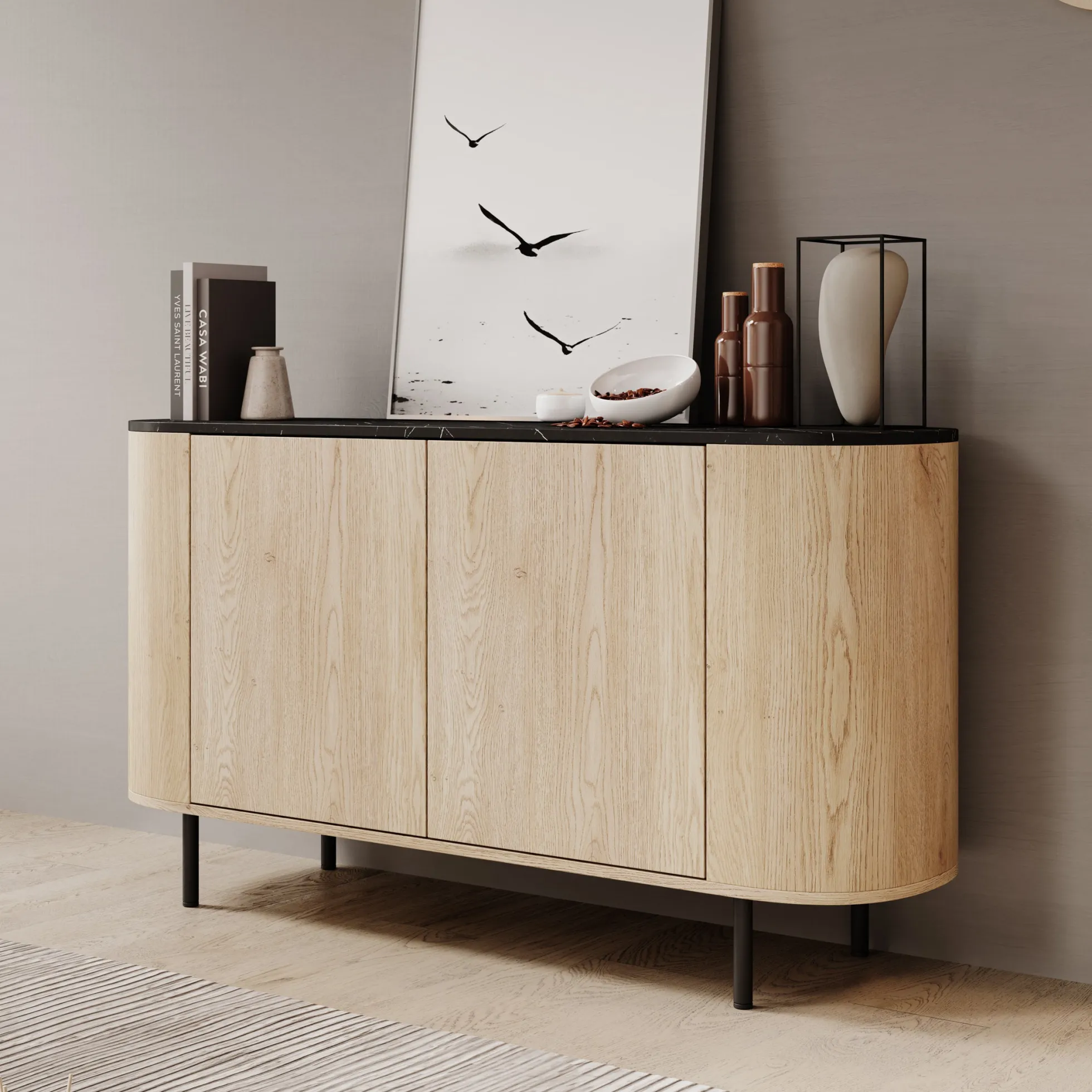 Lauran - Dressoir - Eiken/Zwart - 138x40x75 cm