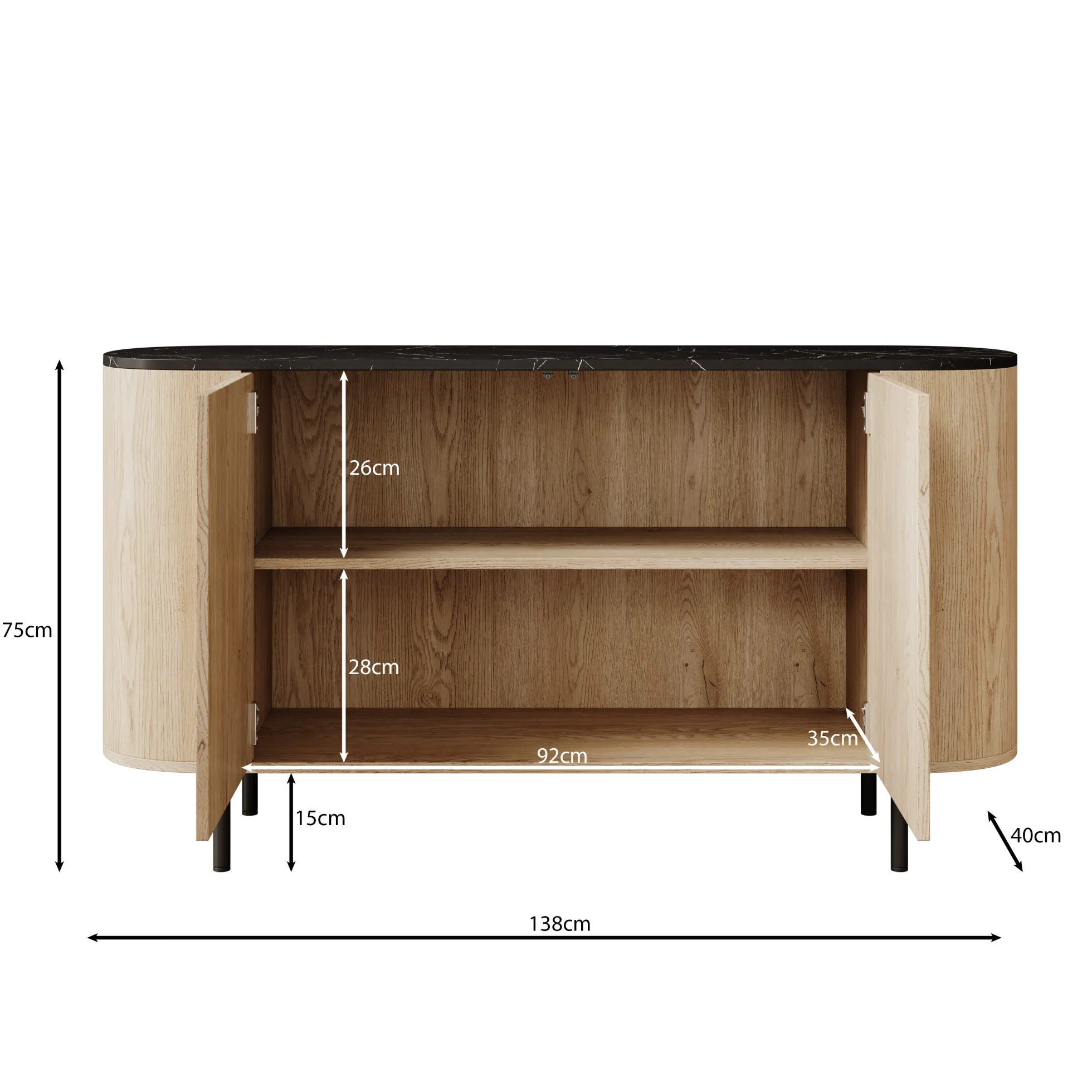 Lauran - Dressoir - Eiken/Zwart - 138x40x75 cm