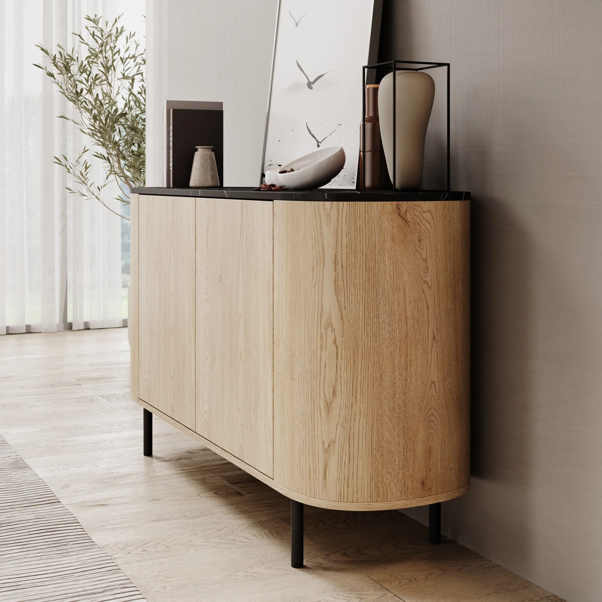 Lauran - Dressoir - Eiken/Zwart - 138x40x75 cm