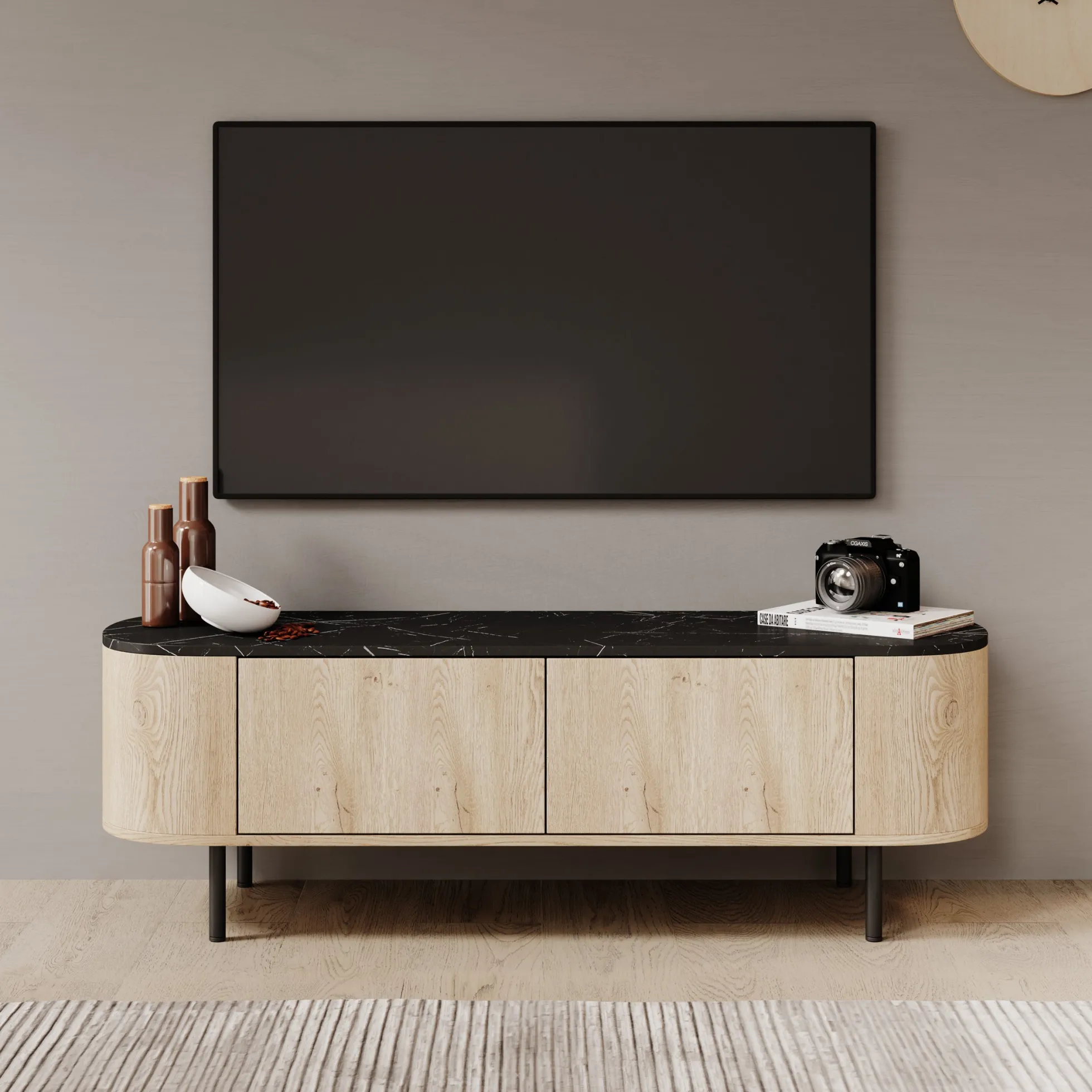 Lauran - TV-Meubel - Eiken/Zwart - 140x40x45 cm