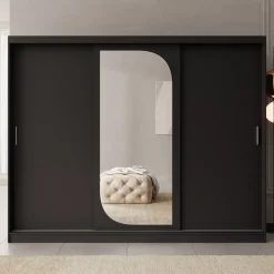 Lava - Kledingkast met 3 schuifdeuren - Zwart - 250x62x200 cm