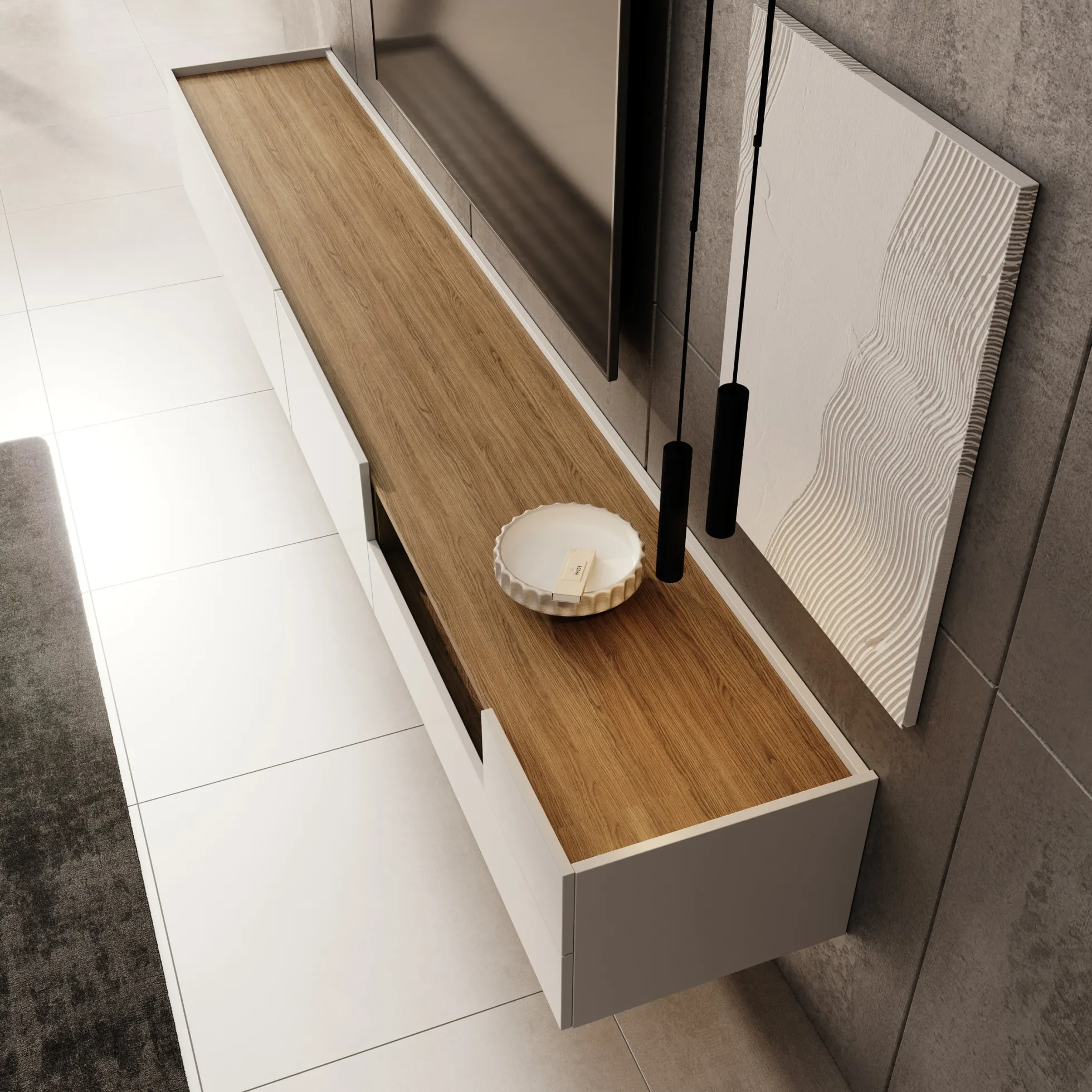 Lavar - TV-meubel - Wit/Eiken - 269x41x32 cm
