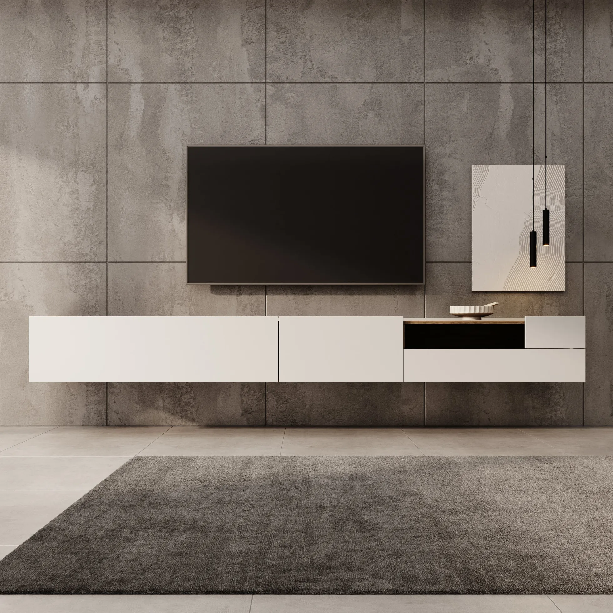 Lavar - TV-meubel - Wit/Eiken - 269x41x32 cm