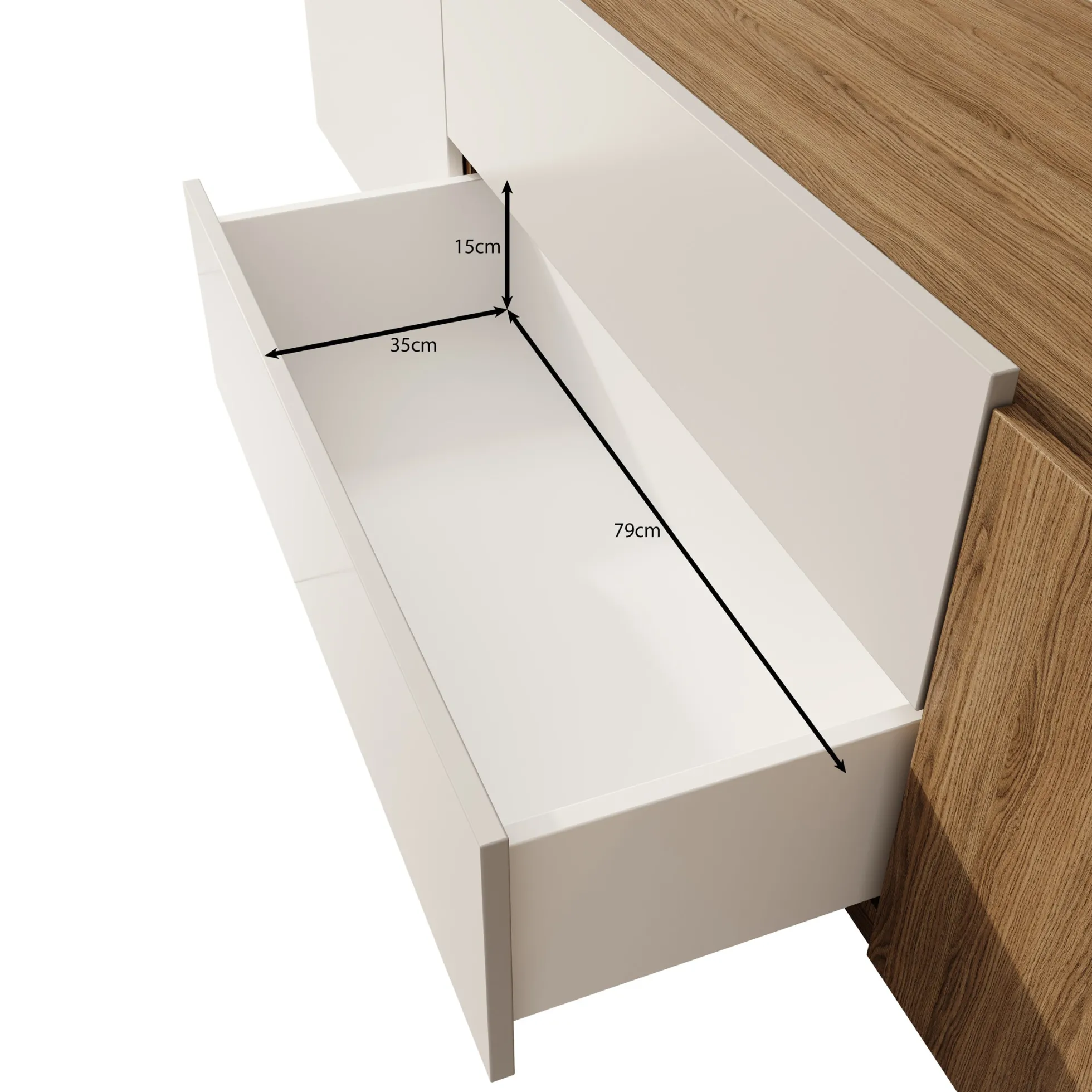 Lavar - TV-meubel - Wit/Eiken - 204x41x50 cm