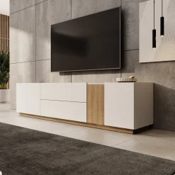 Lavar - TV-meubel - Wit/Eiken - 204x41x50 cm