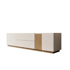 Lavar - TV-meubel - Wit/Eiken - 204x41x50 cm