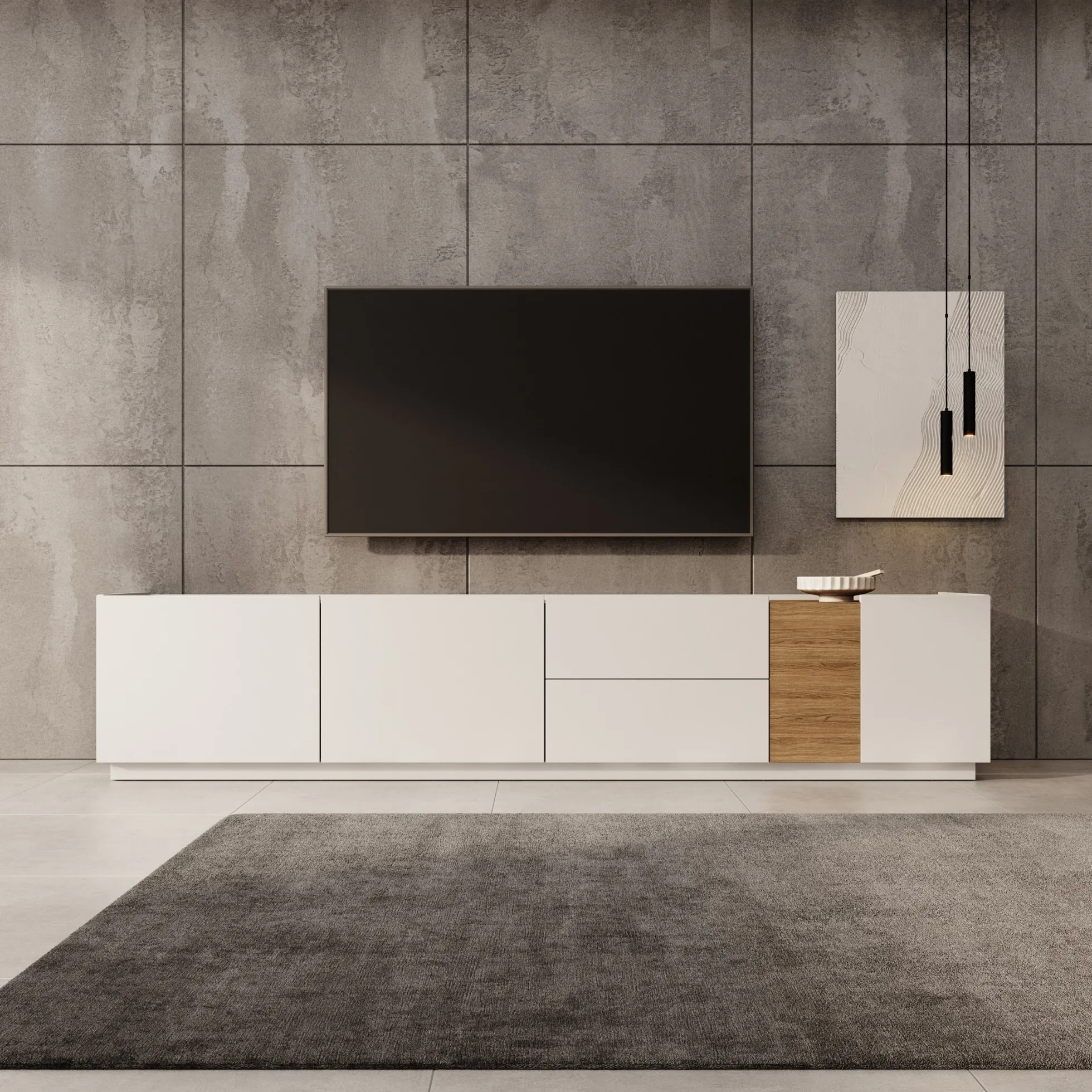 Lavar - TV-meubel - Wit/Eiken - 239x41x50 cm