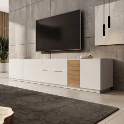 Lavar - TV-meubel - Wit/Eiken - 239x41x50 cm