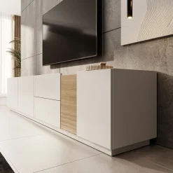 Lavar - TV-meubel - Wit/Eiken - 239x41x50 cm